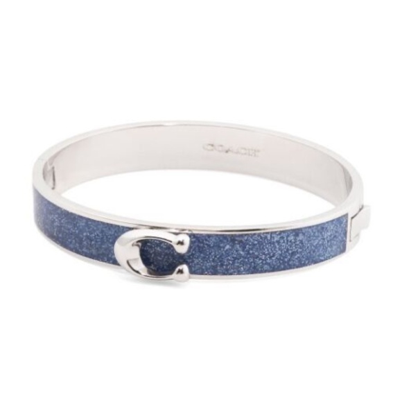 NWT! Coach enamel hinge bracelet in sparkling blue and silver with gift wrap - Picture 1 of 12